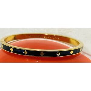 Kate Spade New York Bangle Bracelet Black Enamel Gold Tone Spade Hearts Slim Cuf